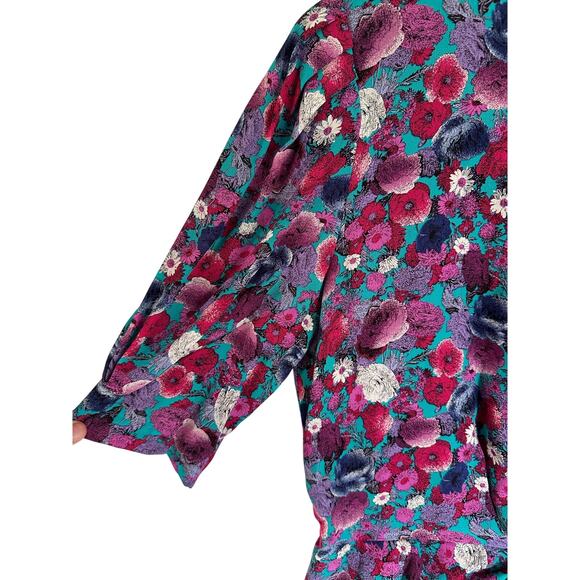 Vintage 1980s Jane Schaffhausen Belle France Prairie Style Teal Floral Dress 10 - Picture 8 of 8